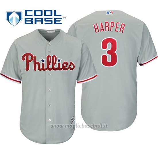 Maglia Baseball Uomo Philadelphia Phillies Bryce Harper Cool Base Majestic Grigio
